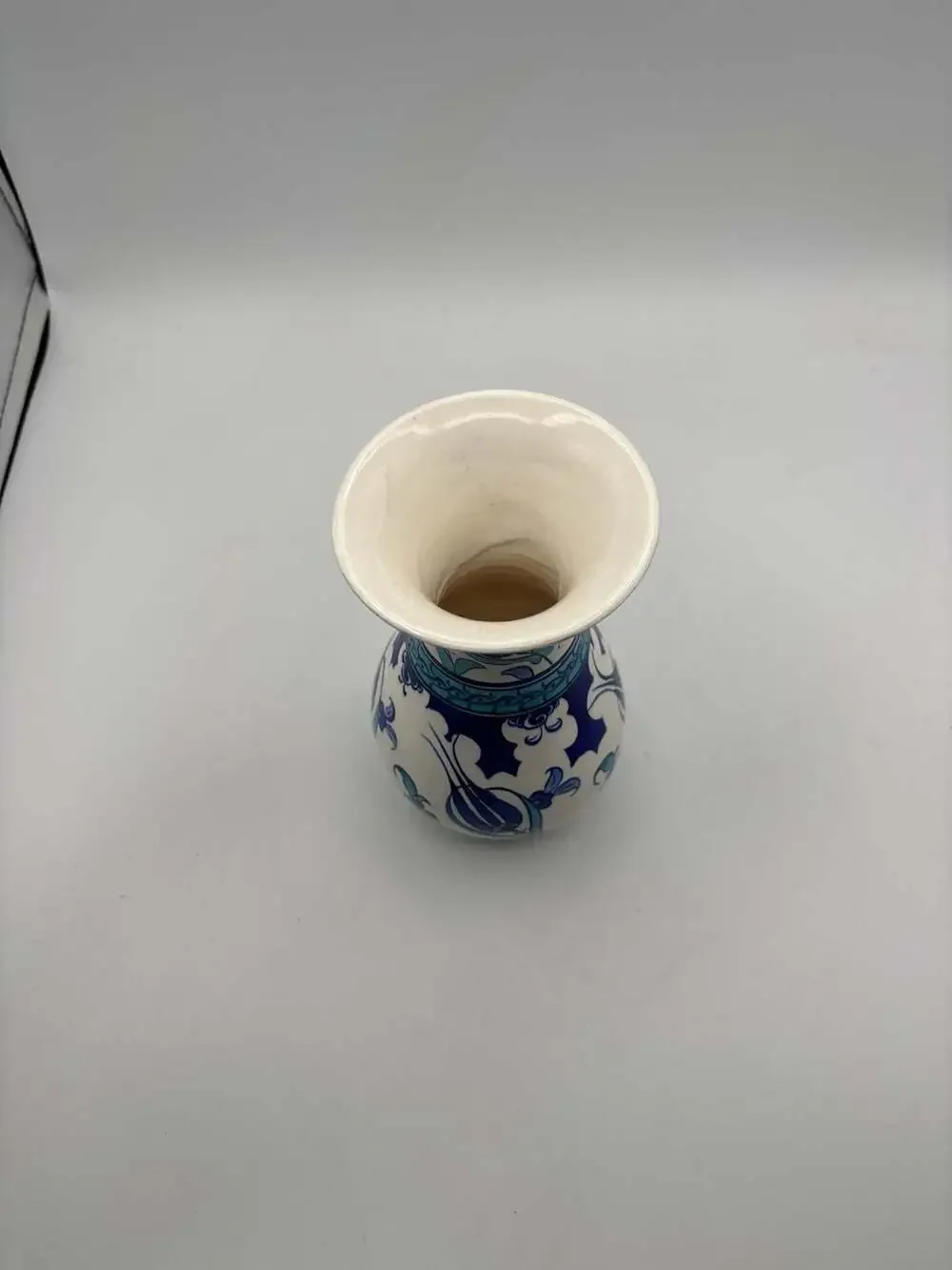 Hand Painted Turkish Ceramic Iznik Bud Vase Blue Floral Tulip Pattern